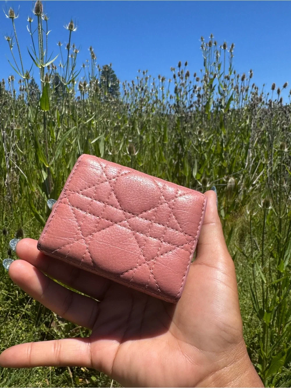 #114 Christian Dior Luxury Pink Quilted Mini Wallet with Signature Hardware